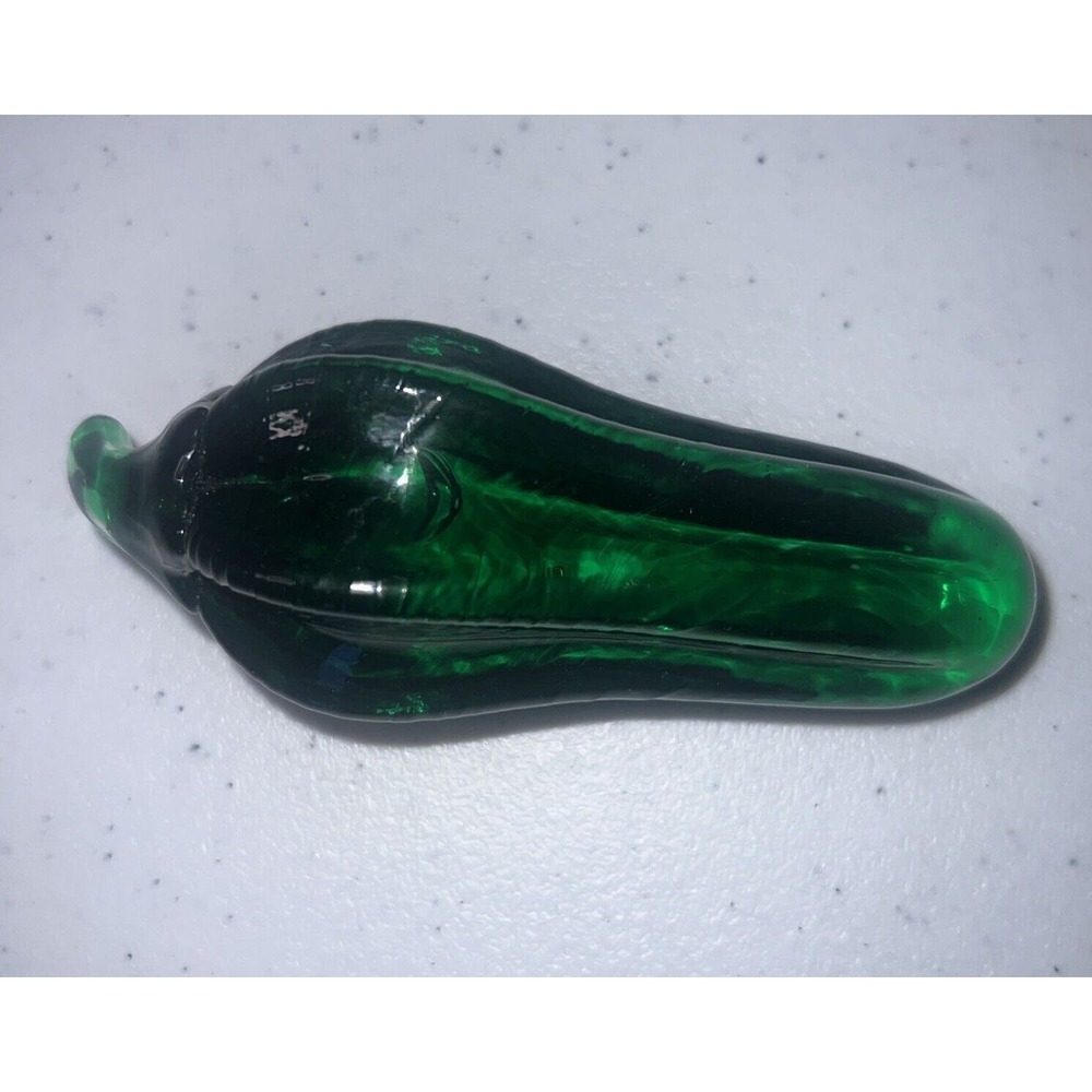 Vintage MCM Art Glass Translucent Jade Green Pepper Pickle‎ Paperweight 7”
